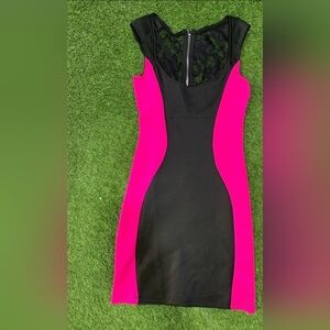 pink and black colorblock sleeveless dress, Size Small. Lace Back